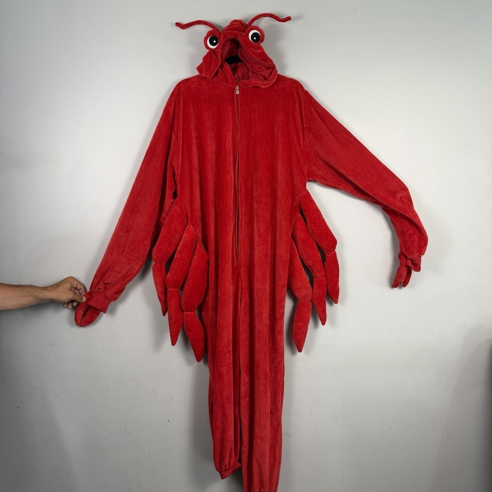 RUBIE'S Adult Hooded Red Lobster Fleece One Piece Union Suit Costume Size L/XL
